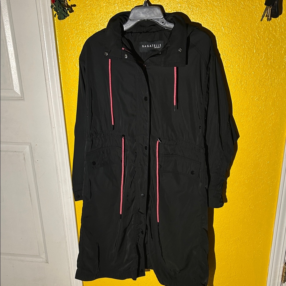 Bagatelle Black Trench Coat with Pink Details